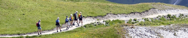 hikers among mountains