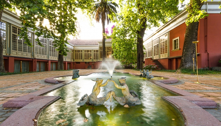 sequestered patio with central fountain