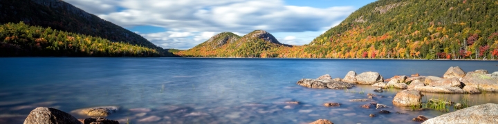 Scenic view of Jordan Pond in Acadia National Park in Maine
