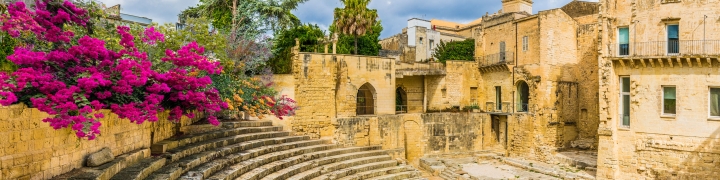 View of ancient roman theater in Lecce, Puglia, Italy