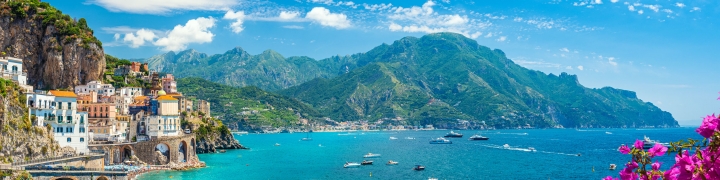Scenic coastal view of Atrani town on the Amalfi coast, Italy